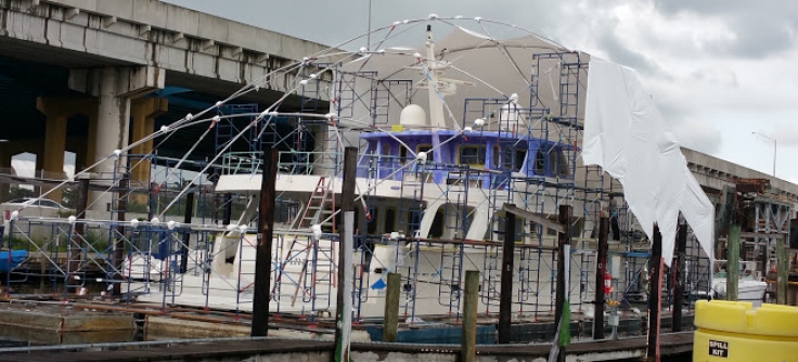 Scaffolding & In-Tent Painting - Cachi Marine Yacht Painting